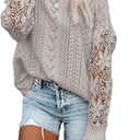 Dokotoo Womens Crewneck Crochet Lace Long Sleeve Hollow Out Cable Knit Sweaters Pullover Tops (XS)