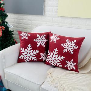 HWY 50 Red Decorative Throw Pillow Covers 16x16 Inch for Couch Sofa Living Room Bed, Soft Square Throw Pillows Cases Set Cushion Cover with Christmas Snowflakes Print Pack of 2