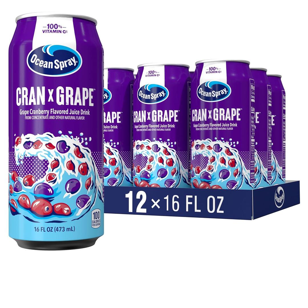 Ocean Spray Cran-Grape Cranberry Grape Juice Drink, 16oz can (12 Pack) (EXP 12/18/25)