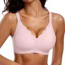 Vertvie Womens Seamless Bras No Underwire Supportive Wireless Push Up Full Coverage Bralette Comfort Scalloped T-Shirt Bra (Medium, Pink)