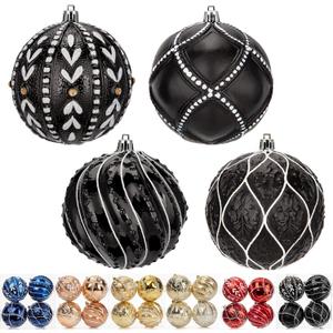 Christmas Balls Ornaments 3.94" Black Christmas Ornaments Balls Shatterproof Plastic Christmas Ball for Xmas Tree Decorations Big Hanging Ornaments for Holiday Wedding Party Indoor Outdoor Decor 4Pcs