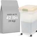 IRIS USA Airtight Dog Food Storage Container, WeatherPro, Up to 40 lbs, Removable Wheels, for Dog Cat Bird and Other Pet Food Storage Bin, Keep Fresh, Translucent Body, Made in USA, Almond/Pearl