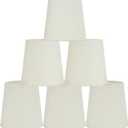 VIRGO Clip-on Chandelier Lamp Shades,Set of 6,Small Barrel,5.2"×4"×H5.2",Fabric, Handmade,Traditional Decorative,ONLY FOR CANDLE BULB,Beige