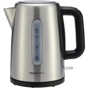 Amazon Basics Electric Stainless Steel Kettle for Tea and Coffee, BPA-Free, Fast Boiling, Auto Shut-Off, Boil-Dry Protection, 1.7 Liter, 1500W, Black and Silver (1.8 Quarts)