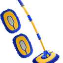 Upgrade Car Wash Brush with Long Handle,Chenille Microfiber Car Cleaning Brush Supplies Kit Car Wash Mop Accessories Car Washing Brush with Scratch-Free Replacement Head(Blue