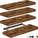 QEEIG Floating Shelves for Wall Small Shelf (Brown, Set of 5, 24" x 12") 16 inch Bathroom Shelf for Farmhouse Decor Books, Bedroom Kitchen Living Room, Renter Friendly (015-BN4)