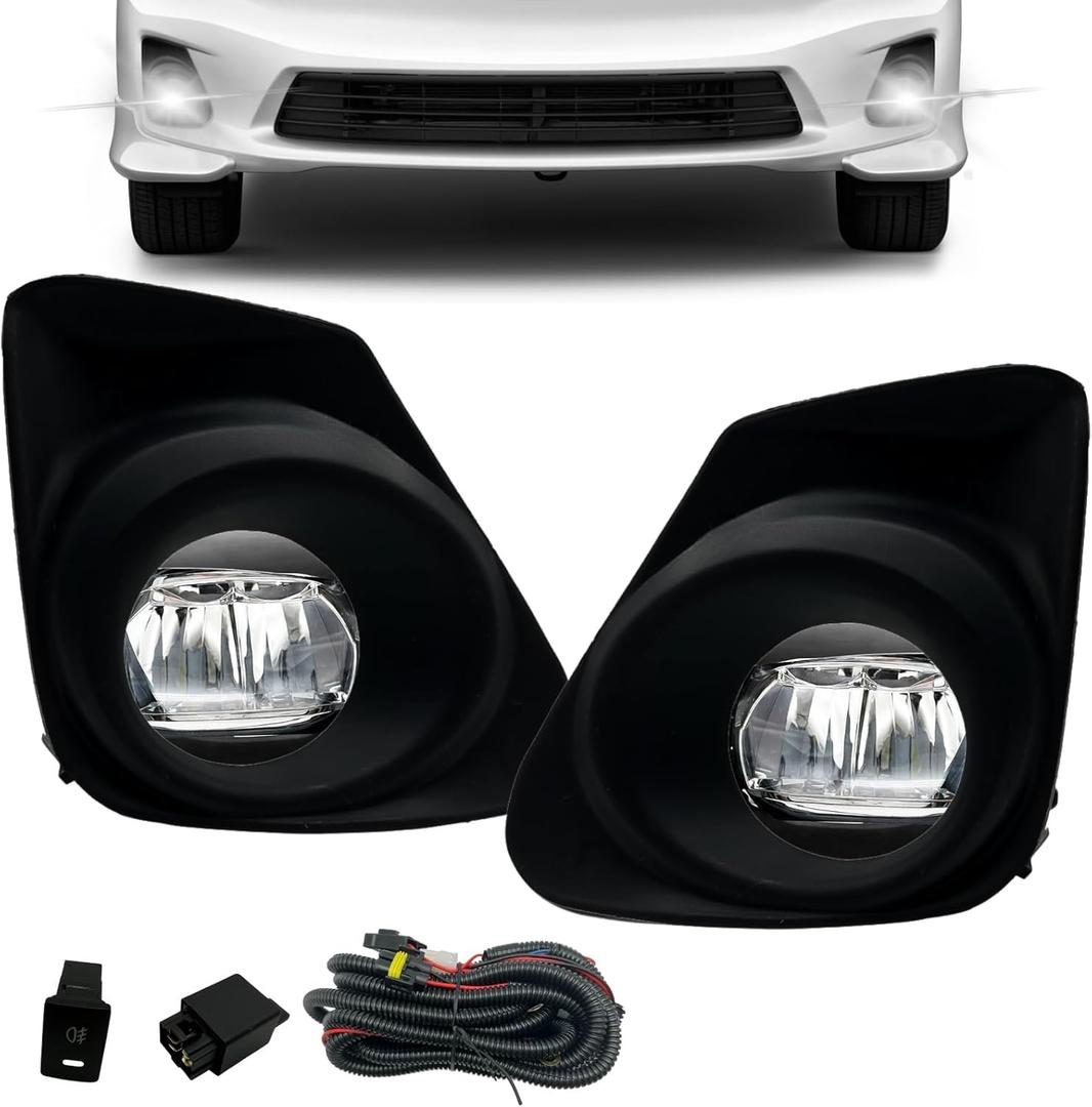 LED Fog Lights Compatible With 2011 2012 2013 Corolla Front Bumper Lights with LED Bulbs Switch Wiring Kit Clear Lens Left Driver and Right Passenger Side Fog Lamps