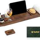 Realgulf Bamboo Bathtub Tray, Bath Caddy with Wine Glass Holder, Phone Dock & Book Stand | Hands-Free Reading & Ultimate Spa Relaxation Experience-Brown