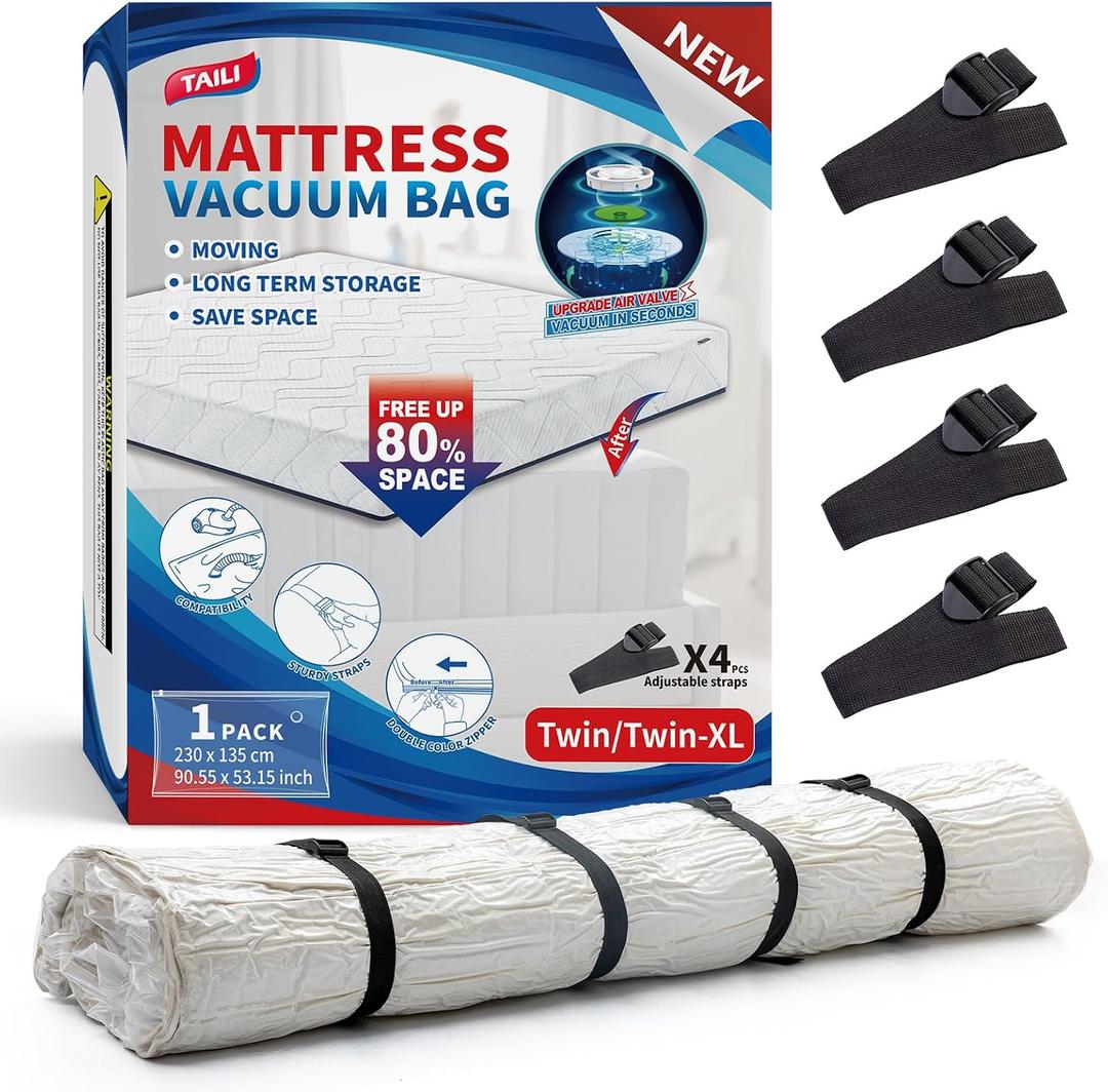 TAILI Mattress Vacuum Bag, Twin/Twin-XL Mattress Vacuum Storage Bag with 4 Straps, Sealable Bag for Memory Foam, Latex, Easy Moving, Transport and Storage