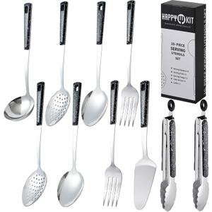Stainless Steel Metal Serving Utensils - Set of Serving Spoons,Slotted Spoons, and Serving Tongs.serving fork,cake server