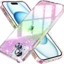 Choiche Compatible for iPhone 15 Plus Case Women Phone Case, Cute Bling Sparkly, Military Grade Drop Protection, 2 Diamond Camera Lens Covers, 2 Tempered Glass Protectors, 6.7 inch (Glitter Colorful)