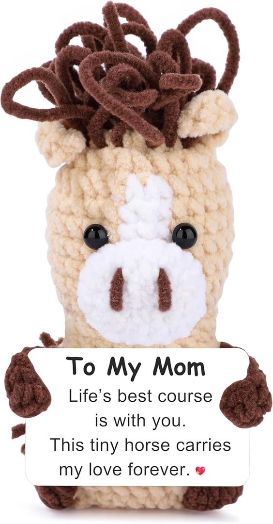 JoycuFF Mom Birthday Gifts, Easter Basket Stuffers Mini Handmade Crochet Horse Gift for Mama from Daughter Son, Emotional Support Horse Gift for Mother, for Mom