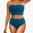 Tempt Me Women Bandeau Bikini Set Strapless High Waisted Two Piece Swimsuit Longline Bathing Suits, size 14w