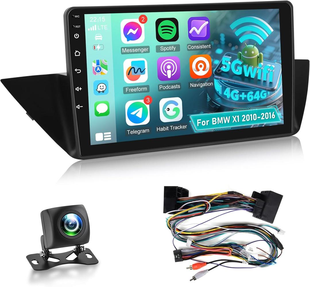 4+64G Android Car Stereo for BMW X1 E84 2009 2010 2011 2012 2013 2014 2015 with Carplay and Android Auto - 10 Inch IPS Touchscreen Radio with 32EQ DSP, WiFi, GPS, Mirror Link + AHD Rear View Camera