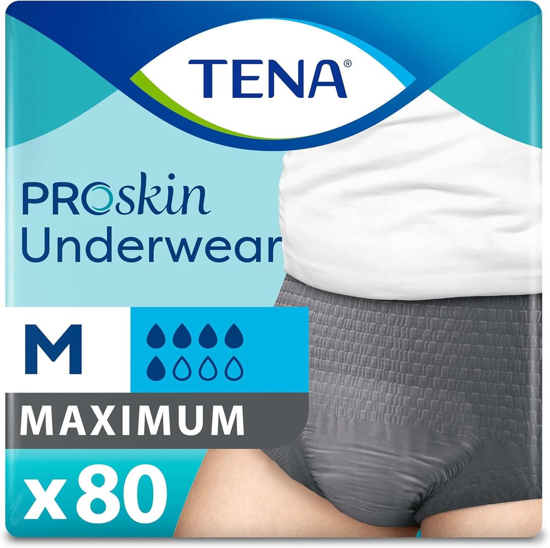 TENA ProSkin Disposable Underwear Male Pull On with Tear Away Seams Medium, 73520, Maximum, 80 Ct