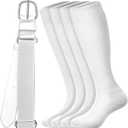 Baseball Socks and belt Combo Set Men's Baseball Belt with Softball Sock Elastic Waist Belts (White) Kid