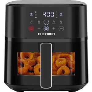 Chefman Air Fryer  6 QT Compact Airfryer for Quick & Easy Meals, Features Hi-Fry Technology for Extra Crisp, Easy-View Window, Touch Controls with 4 Presets, Nonstick & Dishwasher Safe Basket - Black