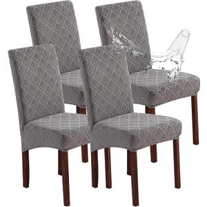 Genina Waterproof Chair Covers for Dining Room, Stretch Jacquard Dining Chair Slipcovers Removable Washable Chair Protector for Kitchen, Parsons (Jacquard-Light Gray, 4 PCS)