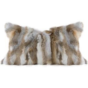 MOOX Rabbit Fur Throw Pillow Covers Decorative Fluffy Soft Fuzzy Plush Luxury Genuine Animal Skin Lumbar Pillow 12"x20" Cushion Cover(Yellow-White, 12x20inch)