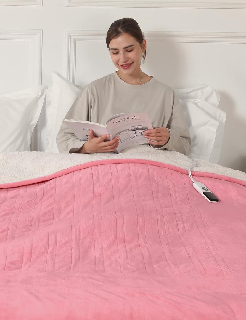ESTINGO Electric Blanket Heated Blanket Full Size - 72"x84" Electric Heated Blanket with 6 Heating Levels & 1-10 Hours Adjustable Timer, Fast Heating Blanket for Full Body, Light Pink