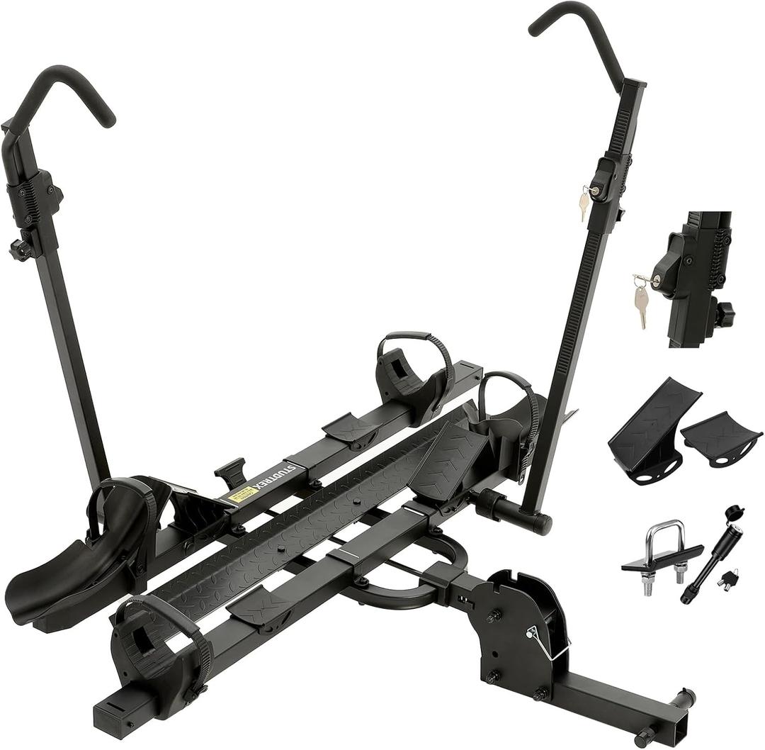 TrailV2 Plus Hitch 2 Ebike Rack with Ramp, Tilt, Fold, Anti-Theft Hitch & Wheel Locks, Heavy Duty 170 lbs Capacity, Fits 2" Receiver, Max 5" Fat Tires, Electric Bike Rack for for Car, SUV, Truck, RV