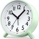 Retro Analog Alarm Clock with Night Light, Battery Operated, Easy to Set - Ascending Alarm, Snooze, Simple Round Metal Design for Bedroom, Desk, Bedside, Travel, Kids, Adults, Heavy Sleepers (Green)