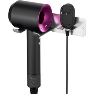 Hair Dryer Holder Wall Mounted, New Upgrade Stainless Steel Self Adhesive Blow Dryer Holder Rack for Dyson Supersonic Hair Dryer,Silver