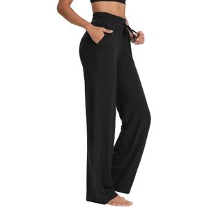 Sarin Mathews Womens Yoga Sweatpants Wide Leg High Waisted Lounge Pajamas Pants Comfy Workout Loose Pants with Pockets (5X-Large, Black)