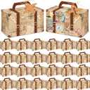 12Pcs Large Suitcase Party Favor Boxes Travel The Map Paper Treat Box with Tags Birthday Supplies Travel Theme Candy Goodie Gift Boxes for Birthday Baby Shower Wedding Vintage Party Table Decoration