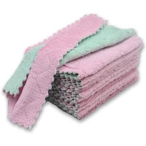 NEOWEMING 24PCS Kitchen Dishcloth, Microfiber Washcloth, Soft Cleaning Cloths, Coral Fleece/Lint Free/Absorbent/Quick Dry/Nonstick Oil Rags, Reusable Washable Tea Towel, 6''x10''(Pink & Green) Pack of 2