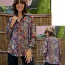 Zeagoo Button Down Shirts for Women Dressy Floral Printed Long Sleeve Blouse Business Casual Work Tops (L)