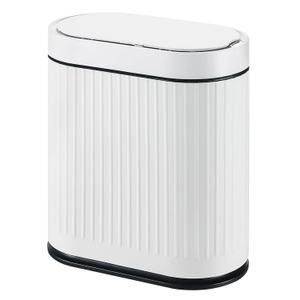 ELPHECO Bathroom Can with Lid 2 Gallon Motion Sensor Garbage Can 7.5 Liter Small can Touchless Bathroom Decor Waterproof Smart Waste Bin with Stripes for Bedroom, Office (White-Black)