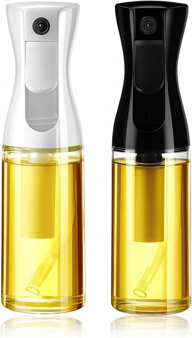 Oil Sprayer for Cooking, 200ml Glass Olive Oil Spray Bottle Mister, for Air Fryer, Salad, BBQ, Baking, Frying, Refillable Dispenser for Olive, Canola, Vinegar, Pack of 2