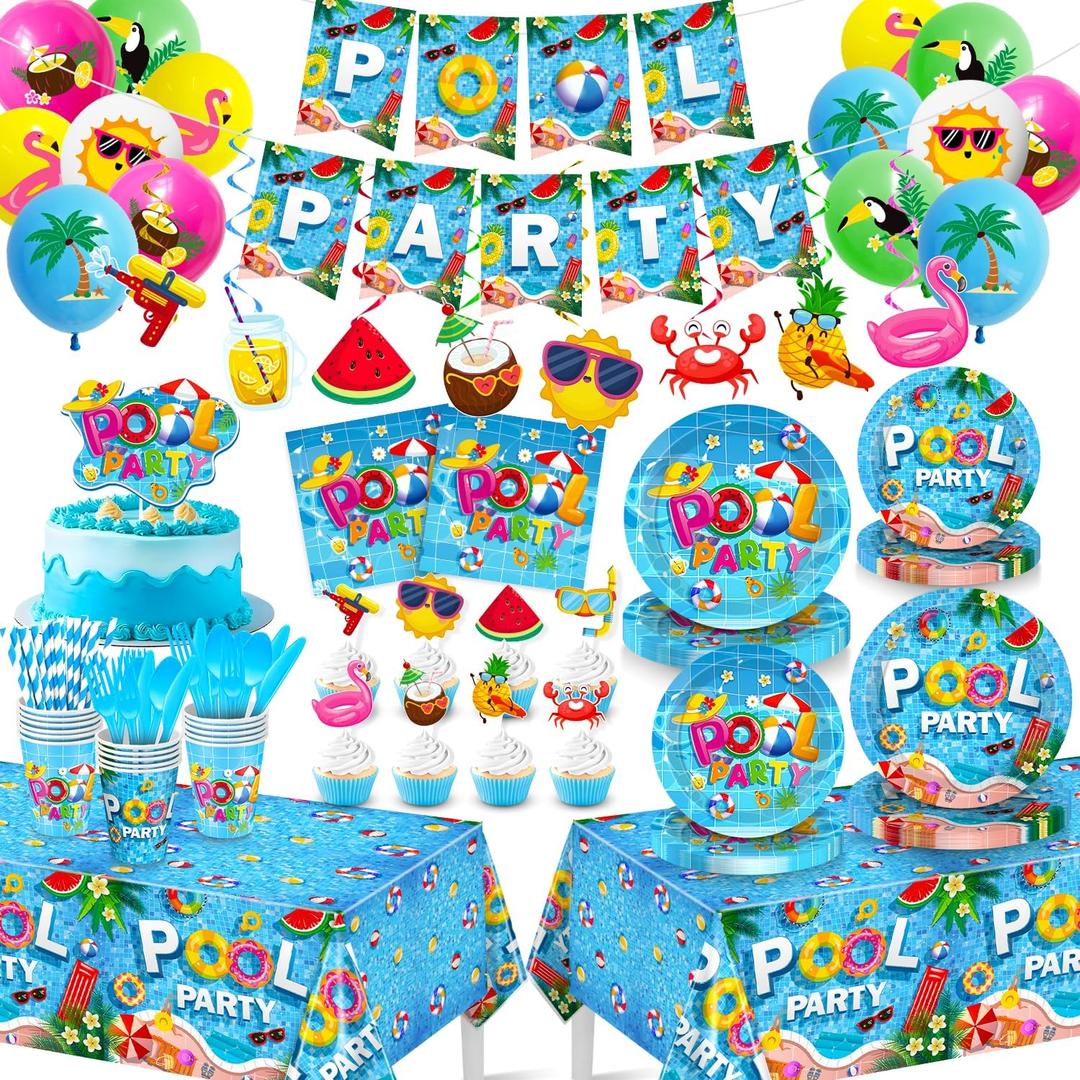 Pool Party Supplies 243 Pcs Tableware Set for Summer
