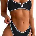 ZAFUL Women's High Cut Bikini Sets Ribbed V-Wire Cami Bikini Two Piece Swimsuit, L