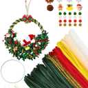 3 x Pipe Cleaners Craft 115pcs, Christmas Pipe Cleaners Bulk for DIY 8 inches Christmas Wreath, Chenille Craft Making Kit for Making Wreath with Cute Accessories, Manual Decoration for Door, Wall, Window