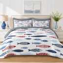 Pamnest King Quilt Set, 7 Pieces Fish Nautical Bedding, Bedspread