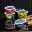 8 oz Clear Plastic Condiment Cups - 48-Pack with Lids, Airtight Small Food Containers, BPA-Free, Dishwasher Safe
