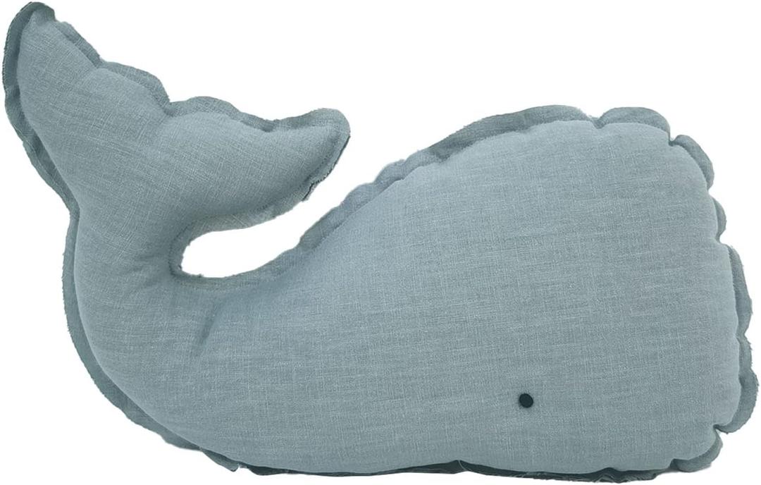 Marble Empire Whale Pillow Linen, Blue Whale Throw Pillows with Free Style Edge,Coastal Ocean Decorative Pillow for Couch Sofa (18.5 inch)