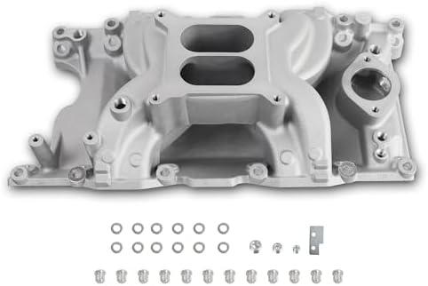 JGhyperX DM-3812 55026 7576 Intake Manifold Aluminum Dual Plane Compatible with Chrysler Mopar air Gap Small Block LA Magnum Dodge Jeep 11967-2003 318 340 360 1,500-6,500 RPM Silver