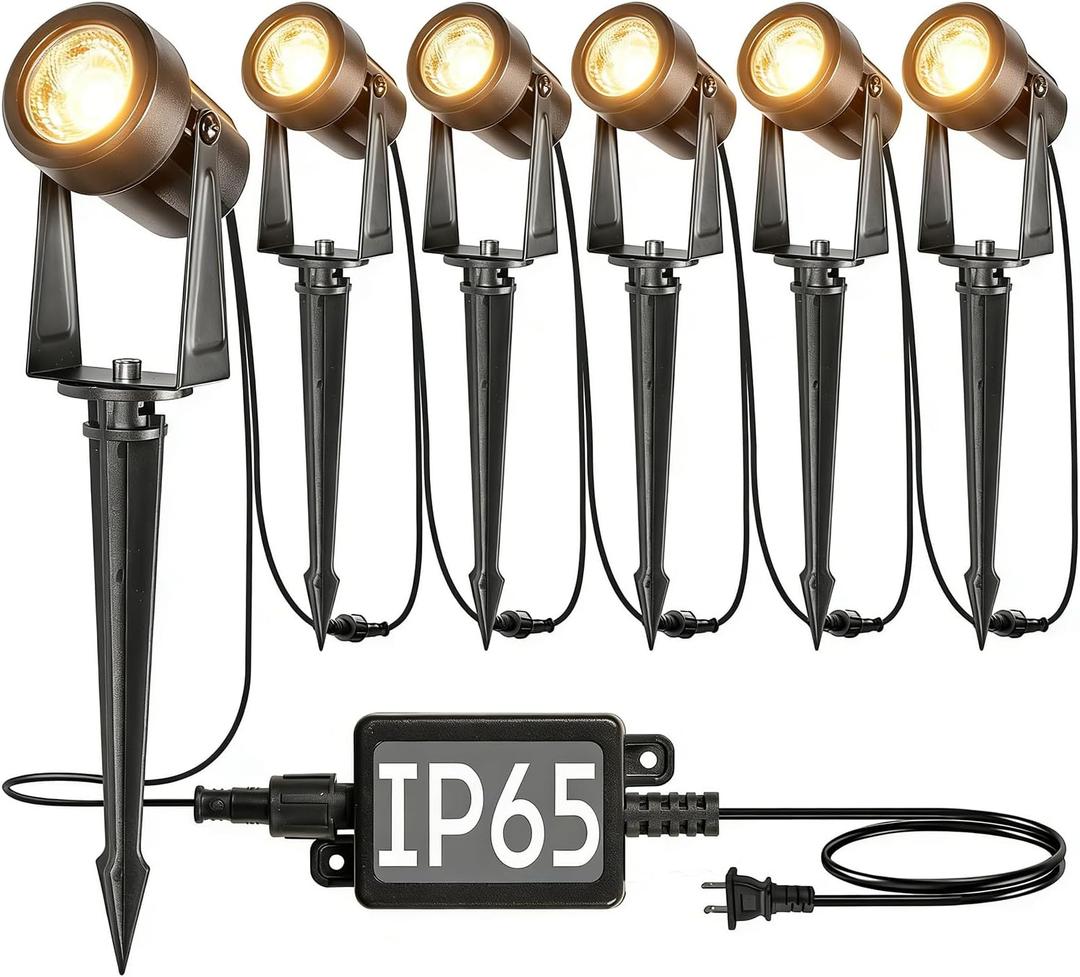 SUNTHIN Outdoor Landscape Lighting, 6 Pack Outdoor Spot Lights with Transformer for Yard, Plant, Lawn, Tree, Flags, House, Garden, Fence Use, IP65 Waterproof & Connectable