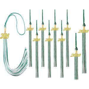 Green and White Graduation Tassels 2026 Bulk for Grad Cap and Graduation Ceremony Accessory Decoration,10 Pieces