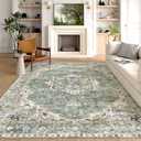 Washable Area Rug 8x10 - Large Sage Green Boho Rugs for Living Room Soft Vintage Bedroom Rug Ultra-Thin Farmhouse Oriental Distressed Carpet Non Slip Rug for Dining Room Guest Room Home Decor