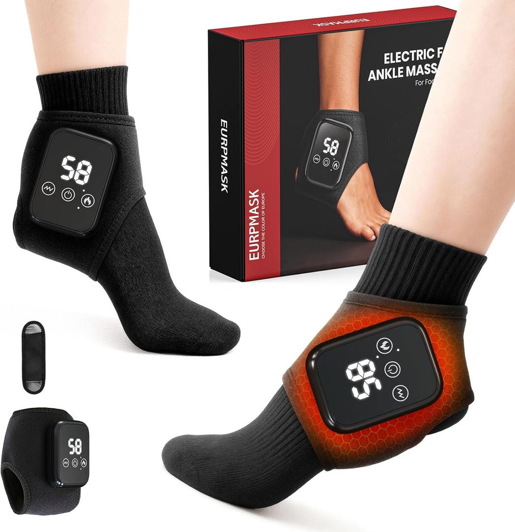 Foot Renew Massager for Neuropathy, 3-in-1 Cordless & Portable Foot and Ankle Massager for Heel, Arch & Ankle Relief, 3-Level Vibration & Heat, Ideal Gift, Includes Extension Strap (Black)