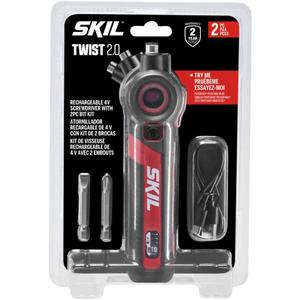 SKIL Twist 2.0 Rechargeable 4V Screwdriver with Pivoting Head, Torque Setting, USB-C Charging Cable & 2PC Bit Set-SD5619-01