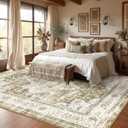 8x10 Area Rugs Living Room: Washable Large Neutral Vintage Soft Rug Stain Resistant Distressed Farmhouse Non-Slip Patterned Carpet for Bedroom Kids Office Dining Room-Brown