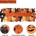 Halloween Table Runner Embroidered 36 Inches Long Spooky Orange Black Cat Ghost Spider Web Pumpkin Coffee Dining Table Runner for Party Holiday