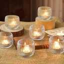 Set of 6 Ribbed Glass Votive Candle Holders, Clear Glass Tealight Holders for Taper Candles - Elegant Table Centerpieces for Weddings, Christmas, Parties, and Home Decor