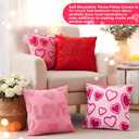 4 Pack Embroidered Valentines Throw Pillow Covers 18 x 18 Red Hearts Decorative Accent Throw Pillow Covers with Zipper Faux Fur Plush Pillows Cover for Valentines Day Couch Sofa Home Decor