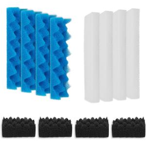 Bio Foam for Fluval 306,307 Canister Filters, Aquarium Filter Media Replacement Sponge Kit, Includes 4 White 4 Blue 4 Black Filter Foam for Fluval Fish Tank Biological Filtration, 12 Pack